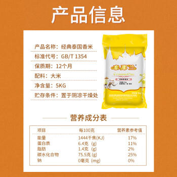 泰那兰经典泰香米 原粮进口5kg 真空装10斤长粒香大米 /粮油调味 /米 /泰国香米 商品图4