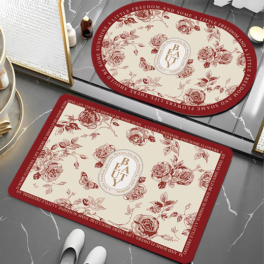 【复古花纹浴室地垫】吸水地垫硅藻泥浴室地垫强吸水净脚耐脏防滑卧室门边脚垫。ry 商品图6