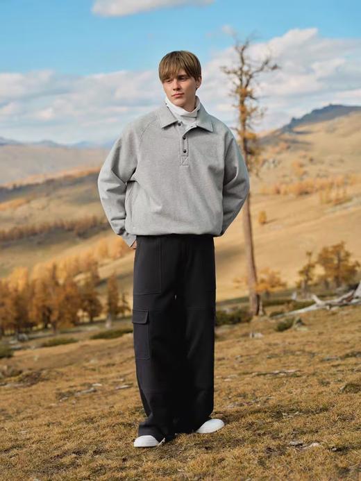 Evistub/E-4DWY815/450G抓绒自发热亲肤保暖金属纽扣翻领POLO衫 商品图3