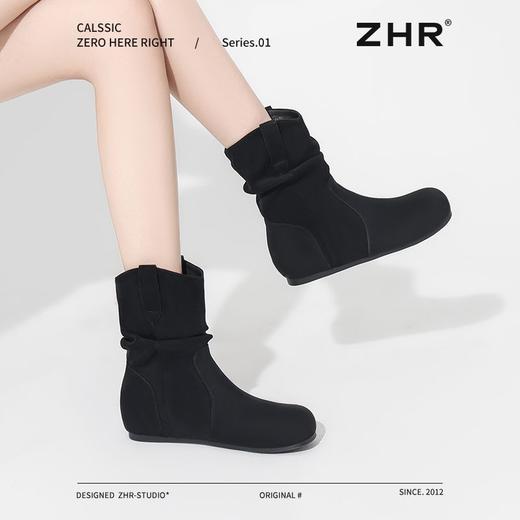 ZHR则则复古堆堆靴女2024新款内增高洋气小短靴加绒时尚绒面女靴 商品图7