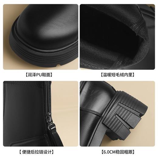 ZHR则则复古圆头粗跟短靴女2024秋冬新款英伦风加绒保暖棉靴增高 商品图2