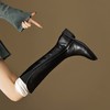 【预售7天】全牛皮拼接圆头高筒骑士靴女秋冬真皮长筒靴棕色不过膝长靴HB&9996 商品缩略图1
