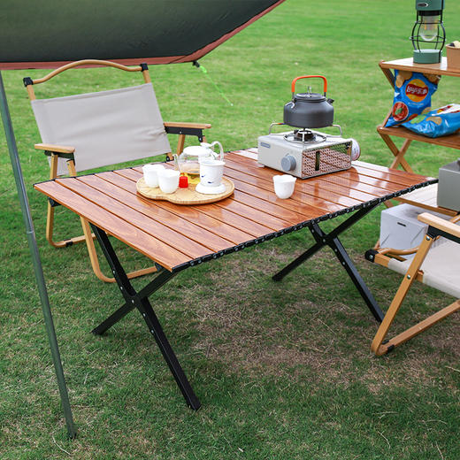 徽羚羊 云随 碳钢 木纹蛋卷桌 90cm HLY-YYTC-22108 商品图1