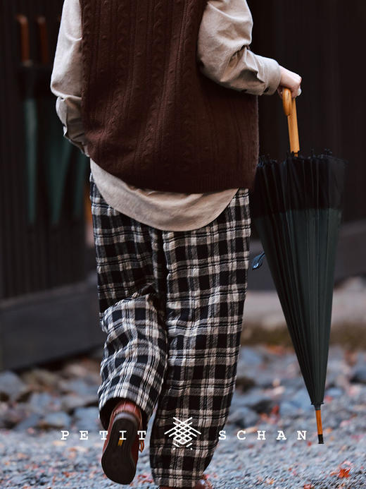 PETIT SCHAN小闪 CLO#673 Extra chic “格”外时髦  羊毛棉混纺松紧腰格纹萝卜裤 商品图3