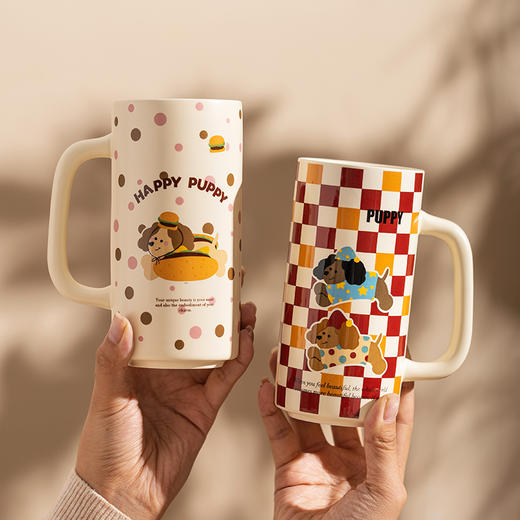 摩登主妇可爱小狗杯子家用喝水杯高颜值早餐杯好看高杯陶瓷马克杯 商品图1