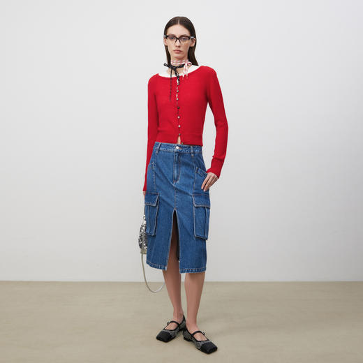 lost in echo2025春夏新款红色马海毛轻薄修身打底针织开衫上衣女 商品图3