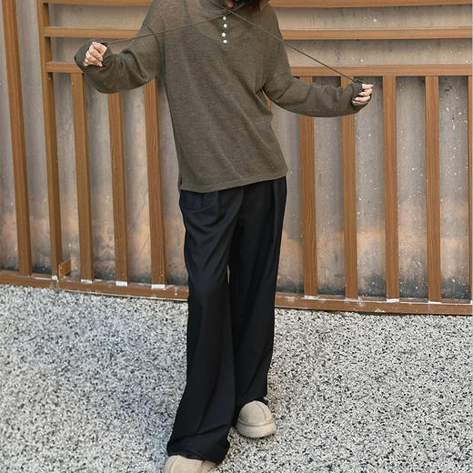 【顺丰包邮】43128 洛诗琳秋季新款黑色垂感阔腿拖地西装裤816 商品图0