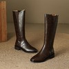 【预售7天】全牛皮拼接圆头高筒骑士靴女秋冬真皮长筒靴棕色不过膝长靴HB&9996 商品缩略图4