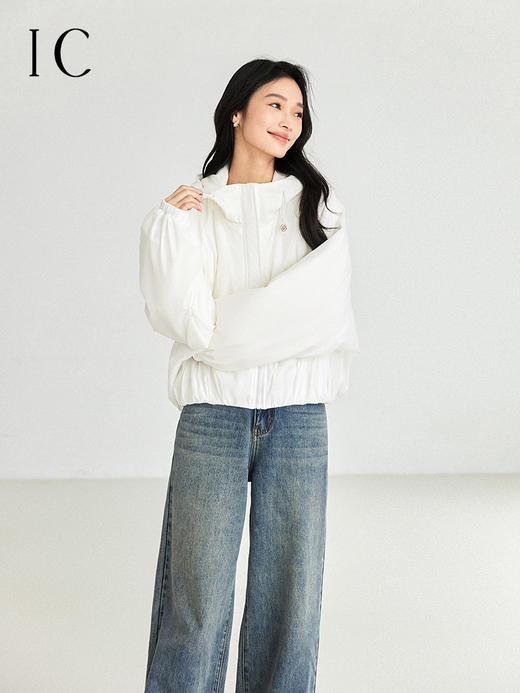 IC羊毛填充短款面包棉服 拉链式长袖纯色连帽外套 商品图6