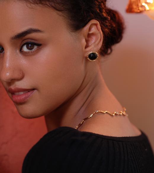 LHWINDSOR Girlboss黑色古董感链条耳钉圆形简约链条包边小巧耳饰 商品图5