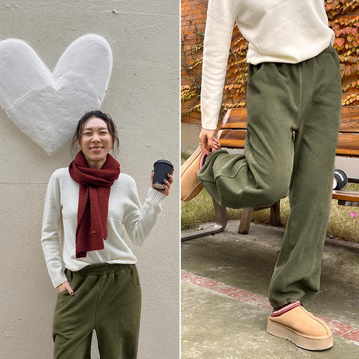 [320克双面摇粒绒] 中腰显瘦香蕉裤 脚口抽绳阔腿裤 一裤两穿 锁温御寒 商品图2