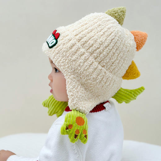 儿童帽子冬岁宝宝加厚针织护耳帽可爱卡通立体恐龙保暖韩版毛线 商品图0