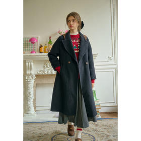 SimpleRetro小步舞曲 质感绵羊毛双面呢大衣女冬西装翻领毛呢外套