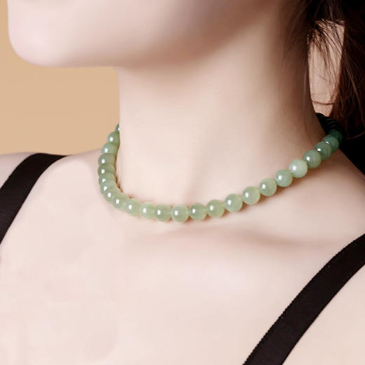 【经典】初晴新中式天然和田玉晴水项链6mm  国风圆珠链颈链品质甄选带证书 商品图1