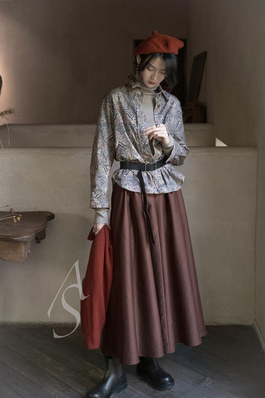 Cortana  深红色/灰茶色GENIE初剪羊毛高领打底衫 商品图3