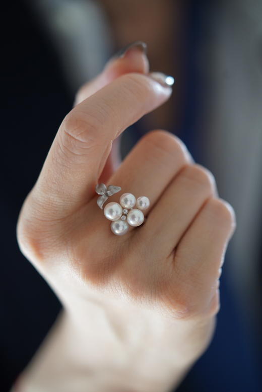 Akoya浅浅灰戒指「大葡萄+三叶草」 商品图1