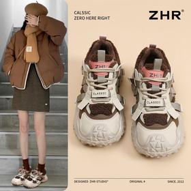 ZHR则则加绒厚底运动休闲鞋女冬季雪地靴保暖棉鞋大头增高老爹鞋