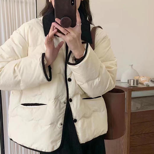 丁摩 撞色小香风翻领东大门羽绒服女短款休闲百搭外套4ZF- 9251 商品图2