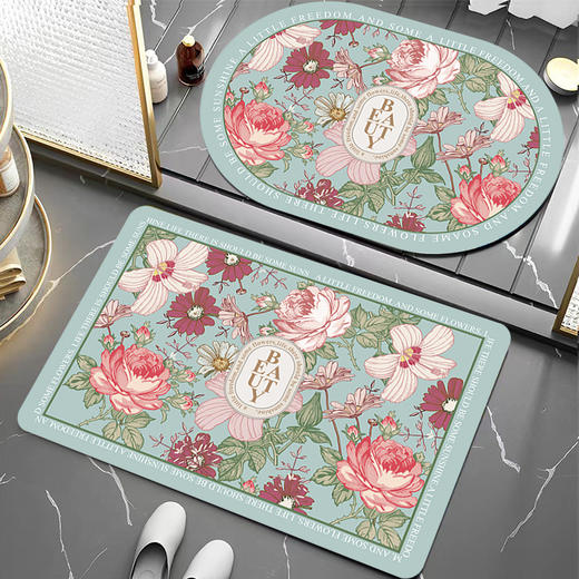 【复古花纹浴室地垫】吸水地垫硅藻泥浴室地垫强吸水净脚耐脏防滑卧室门边脚垫。ry 商品图8