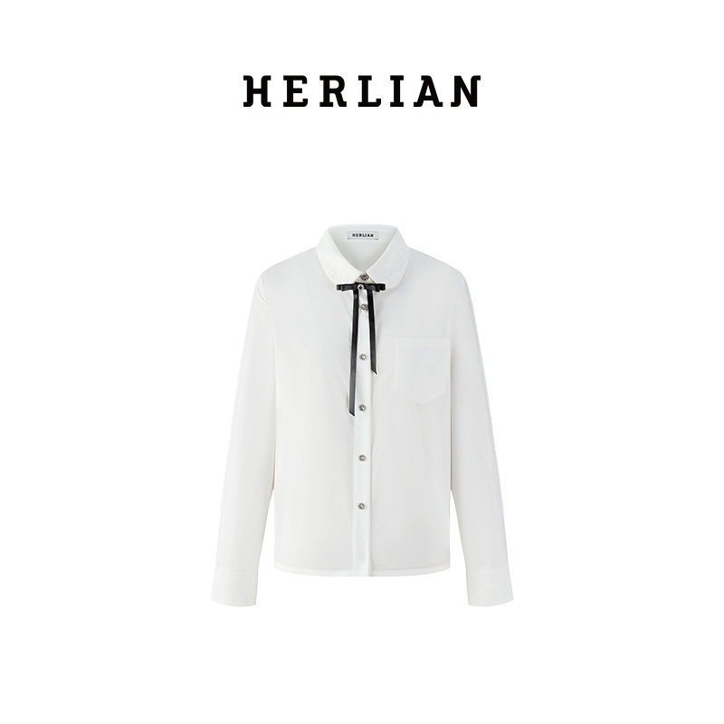 H2ESTOB010WH可拆卸蝴蝶结娃娃领袖身衬衫
