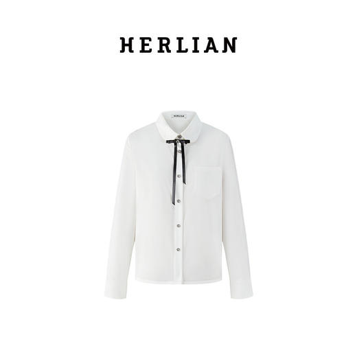 H2ESTOB010WH可拆卸蝴蝶结娃娃领袖身衬衫 商品图0