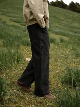 Evistub/E-4QCK434/13.5OZ伐木水洗黑经典美式复古休闲直筒工装牛仔裤