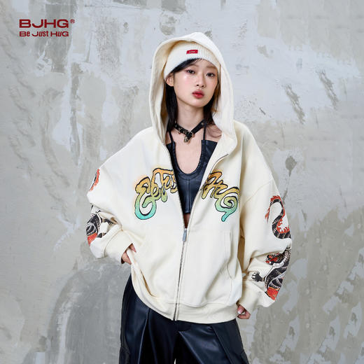 BJHG不计后果连帽卫衣男款春季国潮oversize休闲美式高街开衫外套 商品图1