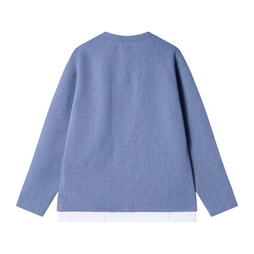 T2040秋冬新款男士搬开领纯色假两件割破设计纽扣长袖日系百搭卫衣 商品图3