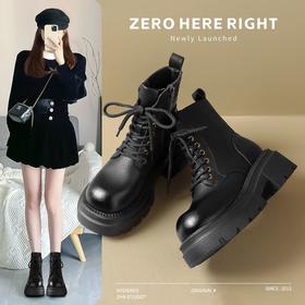 ZHR则则厚底马丁靴英伦小短靴洋气百搭女靴2024新款加绒保暖靴子