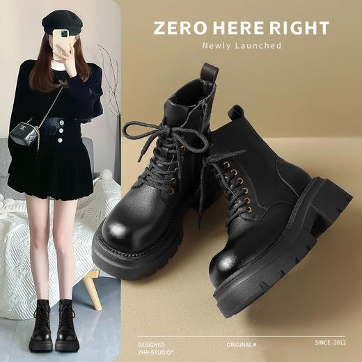 ZHR则则厚底马丁靴英伦小短靴洋气百搭女靴2024新款加绒保暖靴子 商品图0