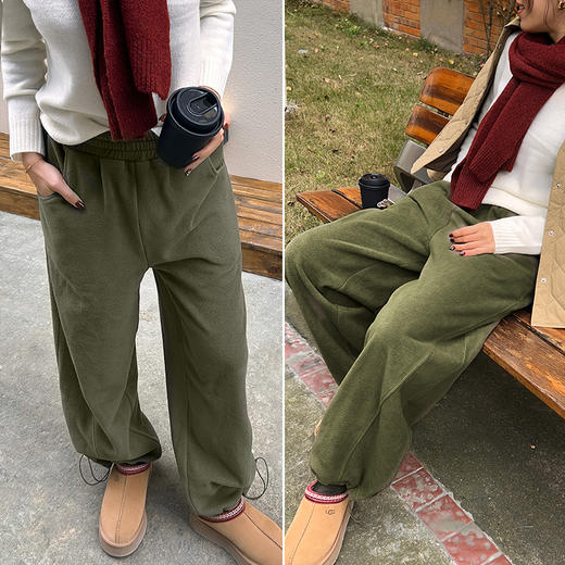[320克双面摇粒绒] 中腰显瘦香蕉裤 脚口抽绳阔腿裤 一裤两穿 锁温御寒 商品图5