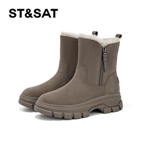 星期六时尚百搭加绒保暖厚底拉链雪地靴SS341181SM 商品图9