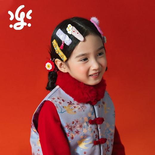 古古楽gugu梅开五福新春发饰    高定珠绣对夹花冠非遗绒花配饰 商品图4