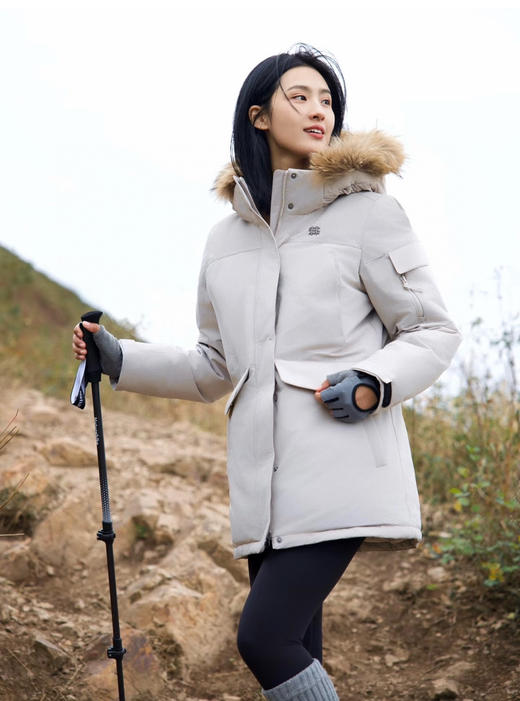 仅黑L一件 亏清不退 两棵树 纯圆正 女款极光羽绒服 炒鸡暖 大毛领灰鹅绒 扛风挡雨带收腰 商品图11