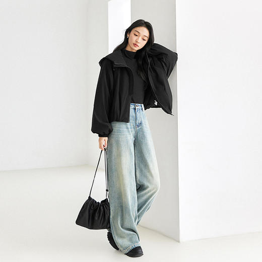 IC羊毛填充短款面包棉服 拉链式长袖纯色连帽外套 商品图3