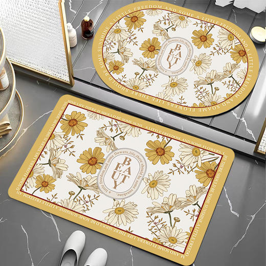 【复古花纹浴室地垫】吸水地垫硅藻泥浴室地垫强吸水净脚耐脏防滑卧室门边脚垫。ry 商品图5