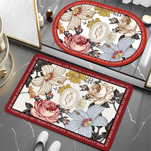 【复古花纹浴室地垫】吸水地垫硅藻泥浴室地垫强吸水净脚耐脏防滑卧室门边脚垫。ry 商品图4