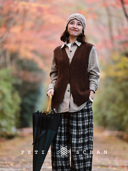 PETIT SCHAN小闪 CLO#673 Extra chic “格”外时髦  羊毛棉混纺松紧腰格纹萝卜裤 商品图4