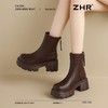 ZHR则则复古圆头粗跟短靴女2024秋冬新款英伦风加绒保暖棉靴增高 商品缩略图7