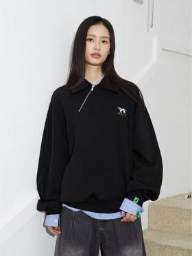 Mood Like Me/MPL2402/斜门襟半开领刺绣斑点狗polo领卫衣