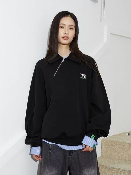 Mood Like Me/MPL2402/斜门襟半开领刺绣斑点狗polo领卫衣 商品图0