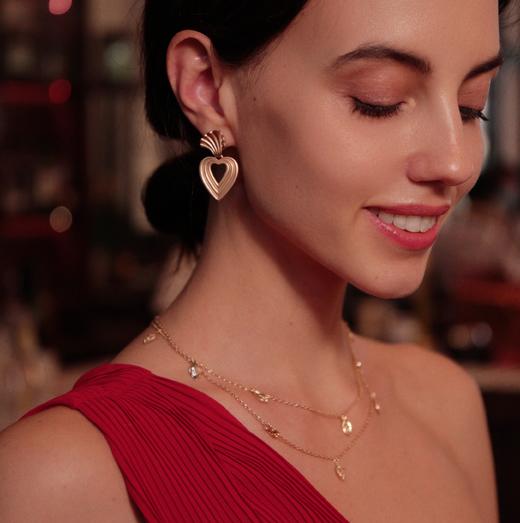 LHWINDSOR 复古磨砂金心形多层多戴法耳环（送项链） 商品图6