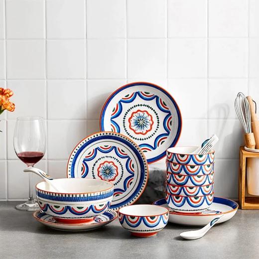 亏本清空仓库计划💥 某东佳*佰大牌库存 美式系列波西米亚风实用餐具套装 一套带走18件 成套好收纳 安全环保釉下彩工艺  精美波西米亚风格手绘  送人自留皆宜 商品图8