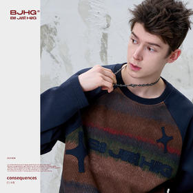 BJHG不计后果美式复古圆领卫衣男春季潮牌新款痞帅高级感情侣上衣