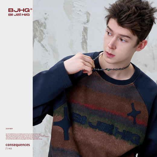 BJHG不计后果美式复古圆领卫衣男春季潮牌新款痞帅高级感情侣上衣 商品图0