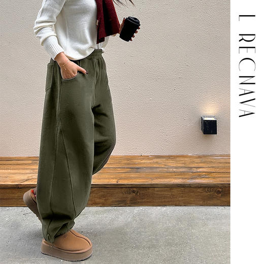 [320克双面摇粒绒] 中腰显瘦香蕉裤 脚口抽绳阔腿裤 一裤两穿 锁温御寒 商品图4