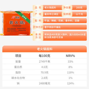 饭巢重庆麻辣小火锅底料200g旅行装小火锅速食牛油冒菜网红底料 /粮油调味 /调味品 /火锅底料/蘸料 商品图0