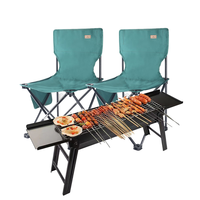 飞图乐升级带隔板侧抽式烧烤架SKJ0102+苍松绿折叠椅 *2（大号） 【LXYGCJ1.5】
