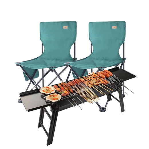 飞图乐升级带隔板侧抽式烧烤架SKJ0102+苍松绿折叠椅 *2（大号） 【LXYGCJ1.5】 商品图0