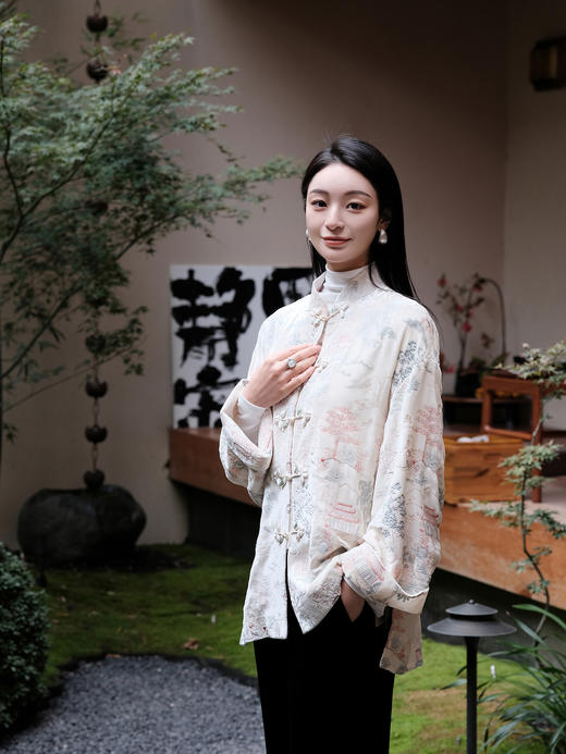 盛唐牡丹| 如意湖亭丝绒花扣外套-白色 商品图1